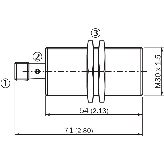 DPI M30 NPN NF P12mm quasi-noyé lg71(54)mm Laiton 10-30Vdc / M12 4P-Lire la description