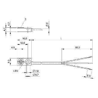 DPI Rect. NPN NF P1,5mm noyé 8x16x4.7mm Plast. / Câble 2m PVC-Lire la description