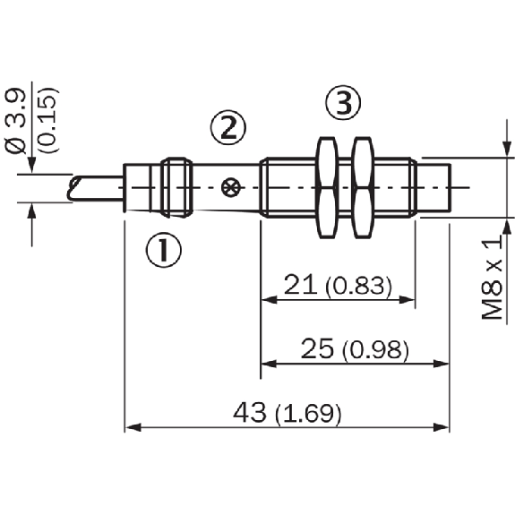DPI M08 PNP NO P8mm non noyé lg43(21)mm Laiton / Câble 2m PVC-Lire la description