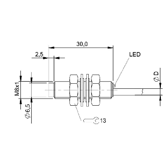 DPI M08 PNP NO P2,5mm non noyé lg30(27,5)mm Inox / Câble 2m PVC-Lire la description