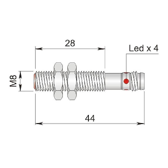 DPI M08 NPN NO P1,5mm noyé 44(28)mm Inox 6-30Vdc / M08 3P-Lire la description