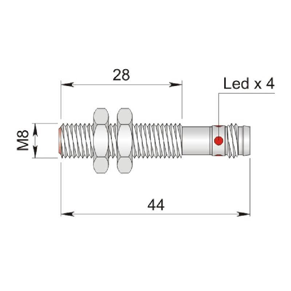 DPI M08 NPN NO P1,5mm noyé 44(28)mm Inox 6-30Vdc / M08 3P-Lire la description