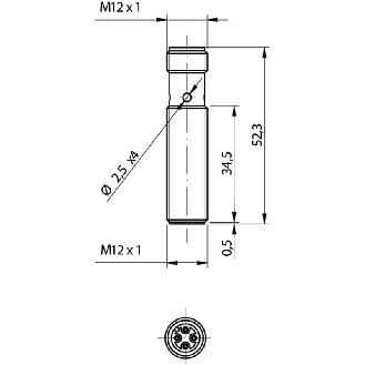 DPI M12 PNP NO P2mm noyé 52.3(34.5)mm Laiton 10-30Vdc, M12 4P-Lire la description