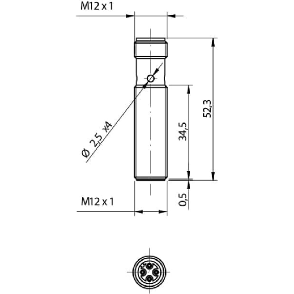 DPI M12 PNP NO P2mm noyé 52.3(34.5)mm Laiton 10-30Vdc, M12 4P-Lire la description