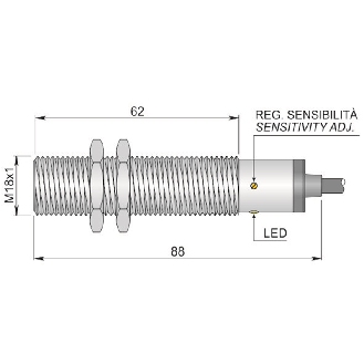 DPC M18 NPN NO+NF P5mm noyé lg88(62)mm Laiton 10-40Vdc / Câble 2m PVC-Lire la description