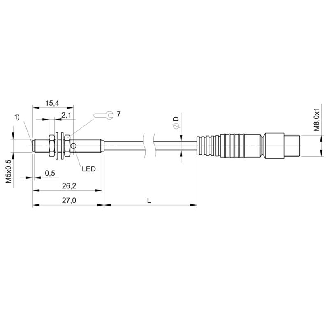 DPI M05 PNP NO P0,8mm noyé lg27mm Inox 10-30Vdc / M08 3P+C0.3m-Lire la description