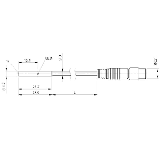 DPI D04 PNP NO P0,8mm noyé lg27mm 10-30Vdc / M08 3P+C0.2m-Lire la description