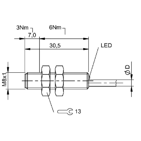 DPM M08 PNP NO lg30,5mm Laiton / Câble 2m PUR-Lire la description