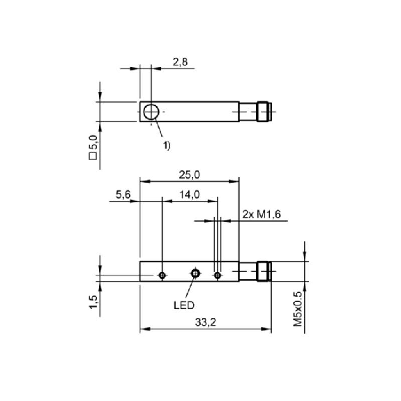 DPI Rect. PNP NO P1,5mm noyé 5x5x46mm Inox 10-30Vdc / M05 4P-Lire la description