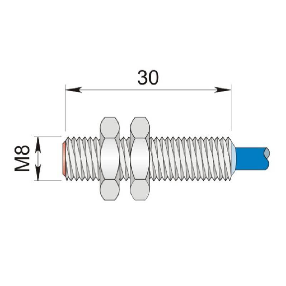 DPI M08 2 fils DC NAMUR P1mm 31mm Laiton 5-30Vdc / Câble 3m PVC-Lire la description