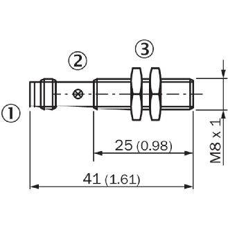 DPI M08 NPN NF P2mm noyé lg41(25)mm Laiton 10-30Vdc / M08 3P-Lire la description