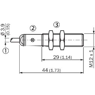 DPI M12 PNP NO+NF P4mm noyé lg44(29)mm Laiton 10-30Vdc / Câble 5m PVC-Lire la description