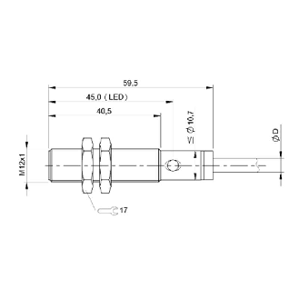 DPI M12 PNP NO P2mm noyé lg59,5mm Inox 10-30Vdc / Câble 5m PUR-Lire la description