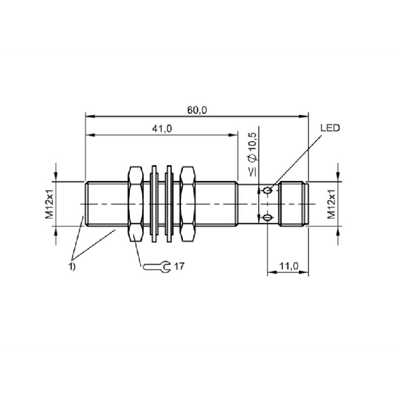 DPI M12 HP PNP NO P6mm quasi noyé lg60mm tout Inox 80bar / M12 4P-Lire la description