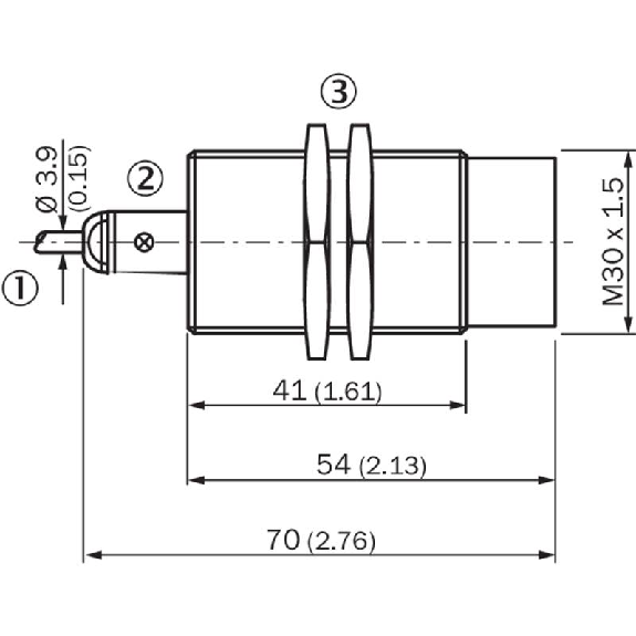 DPI M30 PNP NO P15mm non noyé lg70(41)mm Laiton / Câble 2m PVC-Lire la description