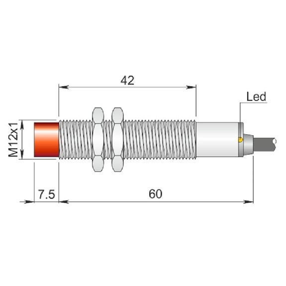 DPI M12 NPN NO+NF P4mm non noyé lg67.5(42)mm 10-30Vdc / Câble 2m-Lire la description