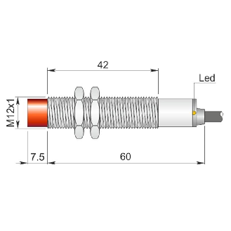 DPI M12 NPN NO+NF P4mm non noyé lg67.5(42)mm 10-30Vdc / Câble 2m-Lire la description