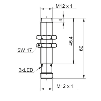 DPI M12 NPN NF P4mm non noyé lg60(45,4)mm 10-30Vdc -40…+80°C / M12 4P-Lire la description