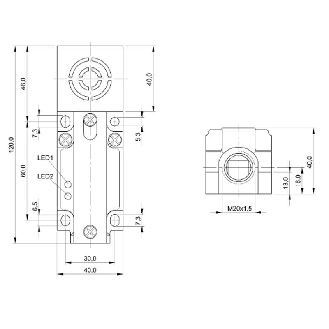 DPI Rect. PNP NO+NF P20mm non noyé 40x40x120mm / Bornier-Lire la description