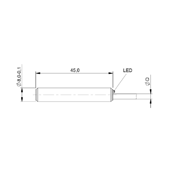 DPI Ø08 NPN NO P1,5mm noyé lg45mm Inox 10-30Vdc / Câble 5m PUR-Lire la description