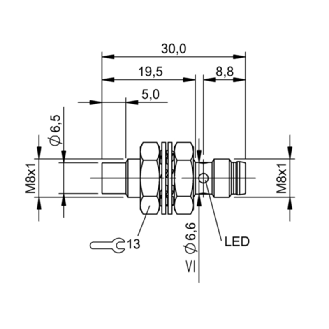 DPI M08 PNP NO P4mm non noyé 30(14,5)mm Inox 10-30Vdc / M08 3P-Lire la description