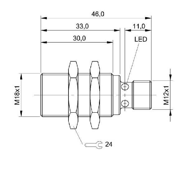 DPI M18 2 fils NAMUR NO P8mm noyé lg46(30)mm Laiton / M12 4P-Lire la description