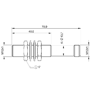 DPI M12 PNP NF P2mm noyé 70(40)mm Laiton / M12 4P-Lire la description
