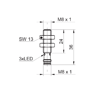 DPI M08 PNP NO P2mm noyé lg36(24)mm Laiton 10-30Vdc / M08 3P-Lire la description