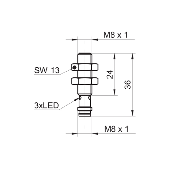 DPI M08 PNP NO P2mm noyé lg36(24)mm Laiton 10-30Vdc / M08 3P-Lire la description