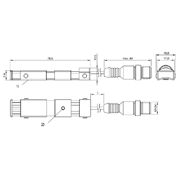 DPI Rect. PNP NO P16mm 17x12x106mm / M12 4P+C0.1m-Lire la description