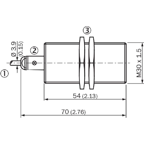 DPI M30 2 fils DC NO P15mm noyé lg70(54)mm Laiton / Câble 2m PVC-Lire la description