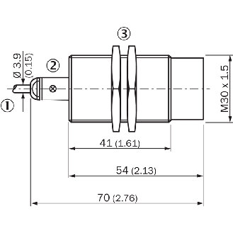 DPI M30 PNP NO P20mm non noyé 70(41)mm Laiton / Câble 2m PVC-Lire la description