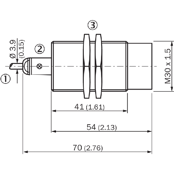 DPI M30 PNP NO P20mm non noyé 70(41)mm Laiton / Câble 2m PVC-Lire la description