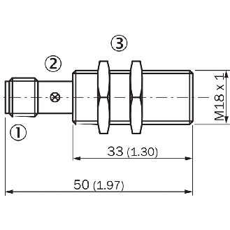 DPI M18 PNP NO P5mm noyé lg50(33)mm Laiton 10-30Vdc / M12 4P-Lire la description