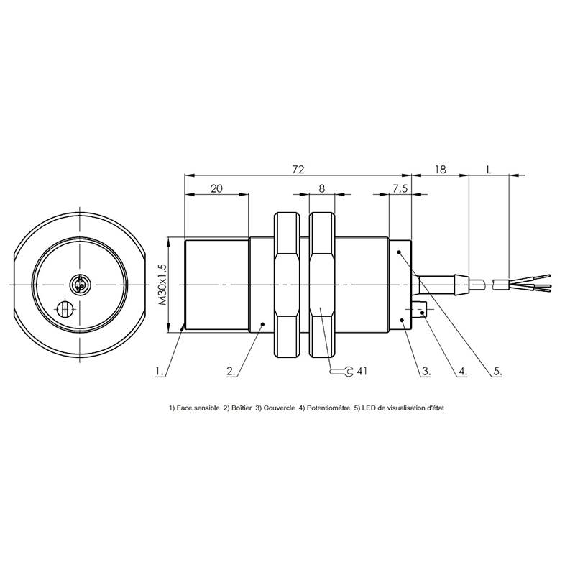 DPC M30 PNP NF non noyé lg72(44.5)mm PTFE 10-35Vdc / Câble 2m PTFE-Lire la description