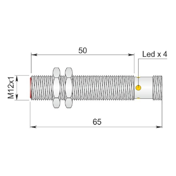 DPI M12 PNP NO P2mm noyé 65(50)mm Laiton 10-30Vdc / M12 4P-Lire la description