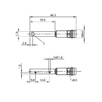 DPI Rect. PNP NO P1,5mm noyé 5x5x46mm Inox 10-30Vdc / M08 3P-Lire la description