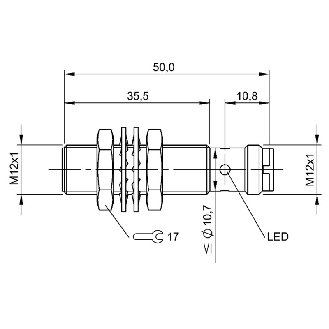 DPI M12 2 fils DC NF P3mm noyé 50(35)mm Laiton / M1 4P-Lire la description