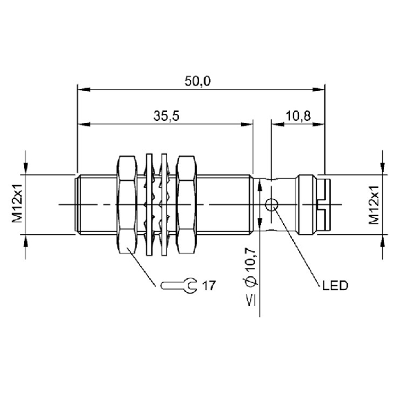 DPI M12 2 fils DC NF P3mm noyé 50(35)mm Laiton / M1 4P-Lire la description
