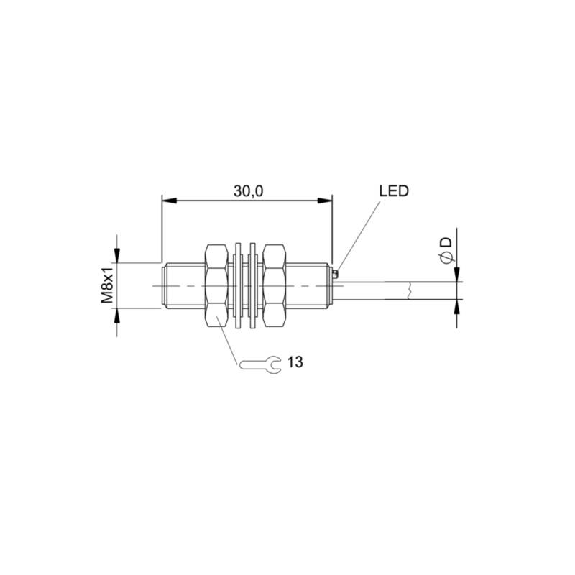 DPI M08 PNP NO P2mm noyé lg30mm Inox 10-30Vdc / Câble 3m PVC-Lire la description