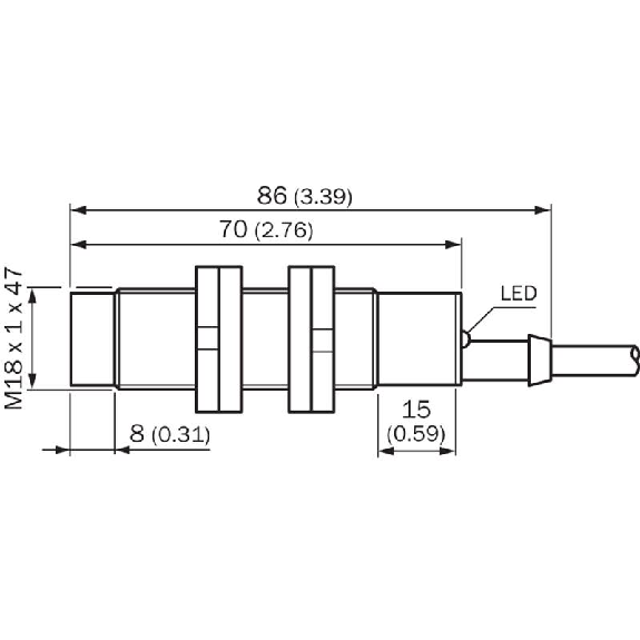 DPC M18 NPN NO+NF P3-12mm non noyé Pot. Plast. 10-36Vdc / Câble 2m-Lire la description