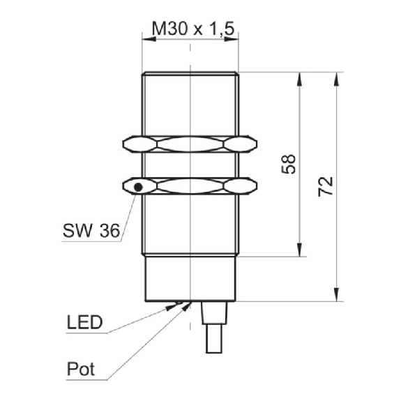 DPC M30 PNP NF P30mm non noyé Pot. lg72mm Plast. 24VDC / Câble 2m DPC M30 PNP NF P30mm non noyé Pot. lg72mm Plast. 24VDC / Câble 2m-Lire la description