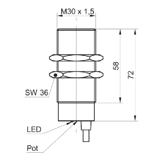 DPC M30 PNP NF P30mm non noyé Pot. lg72mm Plast. 24VDC / Câble 2m-Lire la description