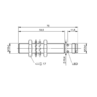 DPI M12 PNP NF P2mm noyé lg70(54,5)mm Inox 10-30Vdc / M12 4P-Lire la description