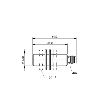 DPI M12 PNP NO P4mm noyé lg44(35)mm Laiton 10-30Vdc / M08 3P-Lire la description