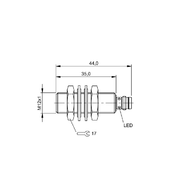 DPI M12 PNP NO P4mm noyé lg44(35)mm Laiton 10-30Vdc / M08 3P-Lire la description
