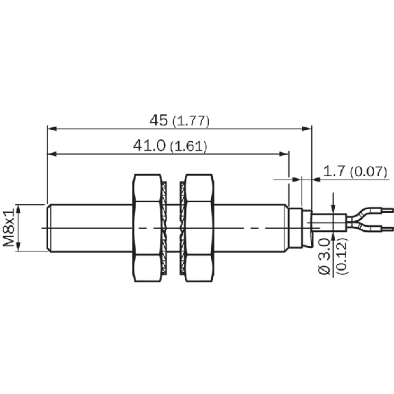 DPI M08 PNP NO P2mm noyé IO-Link 45(41)mm Inox V2A +100°C / C5m PUR-Lire la description