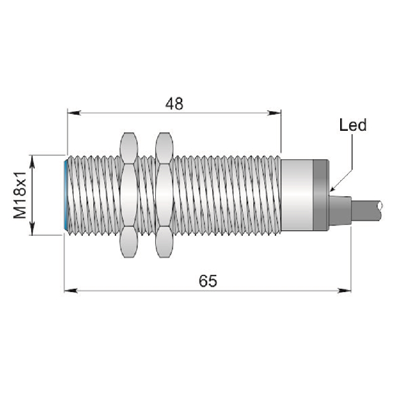 DPI M18 2 fils AC NO P5mm noyé lg65(48)mm 20-250VAC / Câble 2m PVC-Lire la description