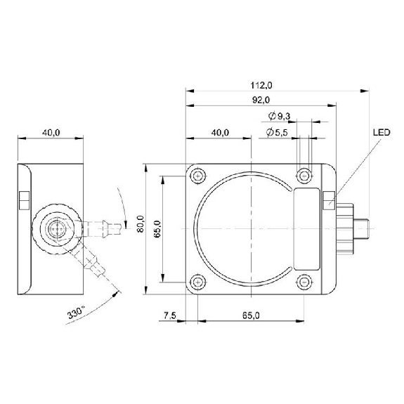 DPI Rect. 2 fils DC NO P50mm noyé 80x40x112mm 10-55Vdc / M12 4P-Lire la description