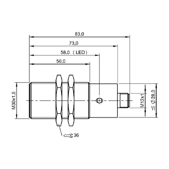 DPI M30 PNP NO P10mm noyé lg83(50)mm Laiton 10-30Vdc / M12 4P-Lire la description